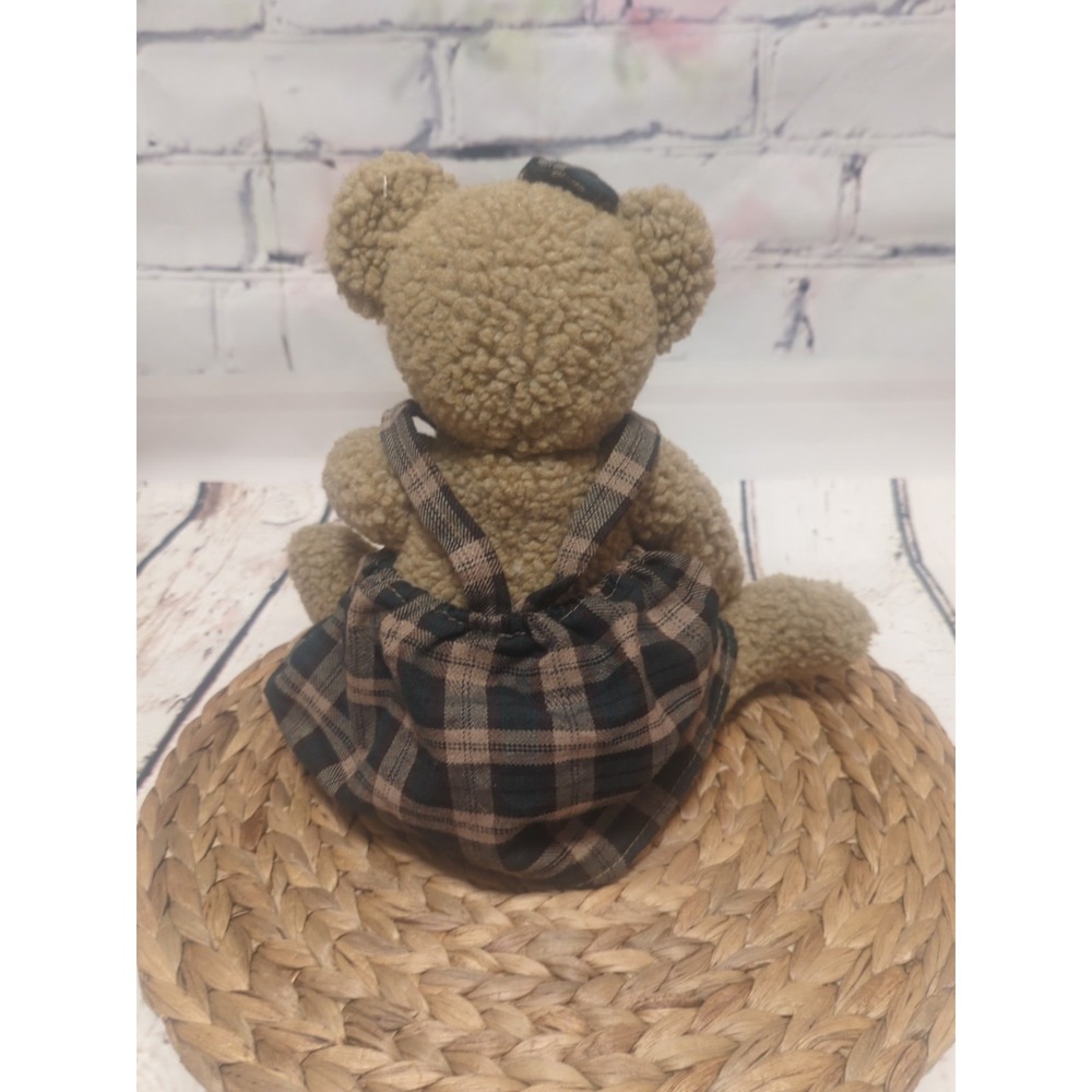 Geppeddo VTG 15 Inch Collectable Poseable Plush Bear With Green Tan Plaid Dress - Picture 2 of 10